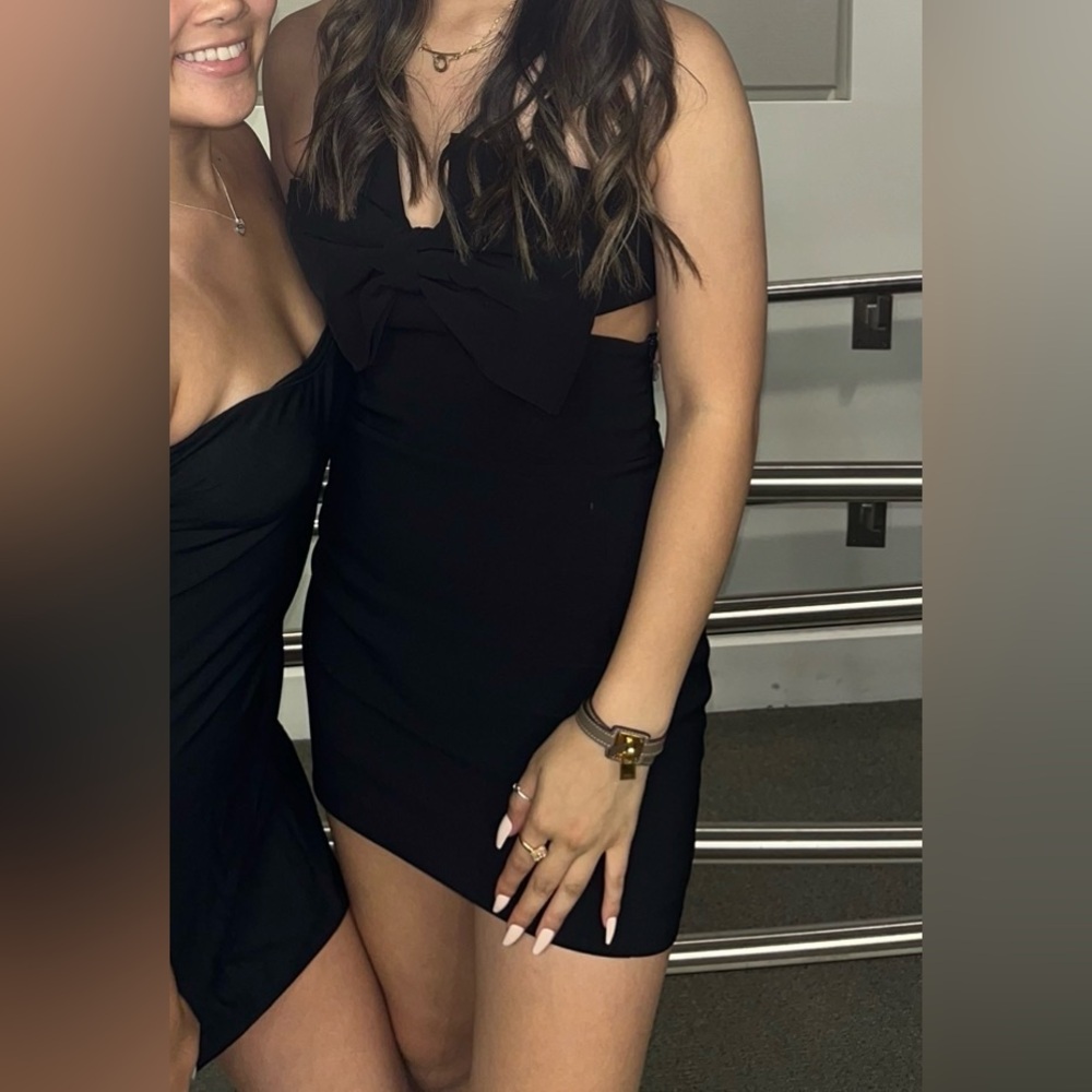 Zara Black Bow-Front Cutout Mini Dress
